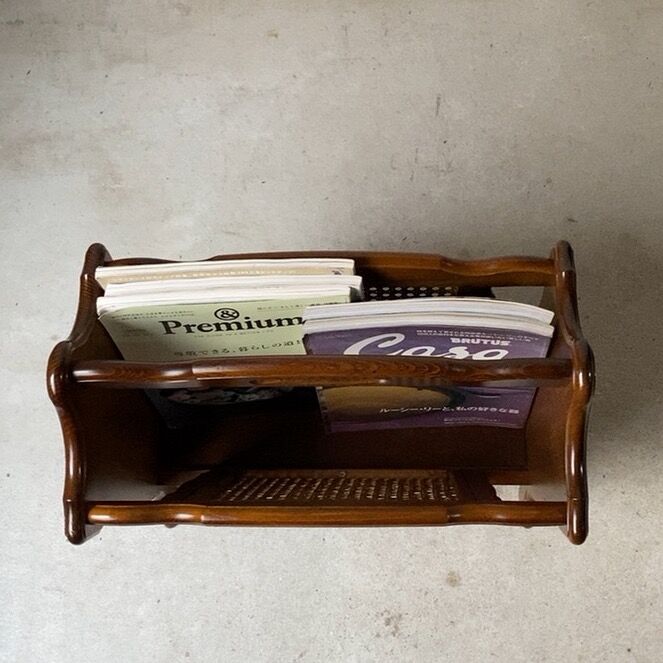 カリモク家具 オールド カリモク マガジンラック 木製ブナ材無垢＋籐