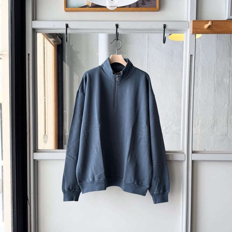 AURALEE ELASTIC HIGH GAUGE SWEAT HALF ZIP P/O |