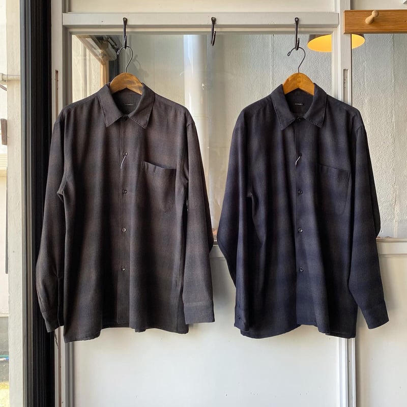 COMOLI ウールチェック オープンカラーシャツ | Less Higashikawa