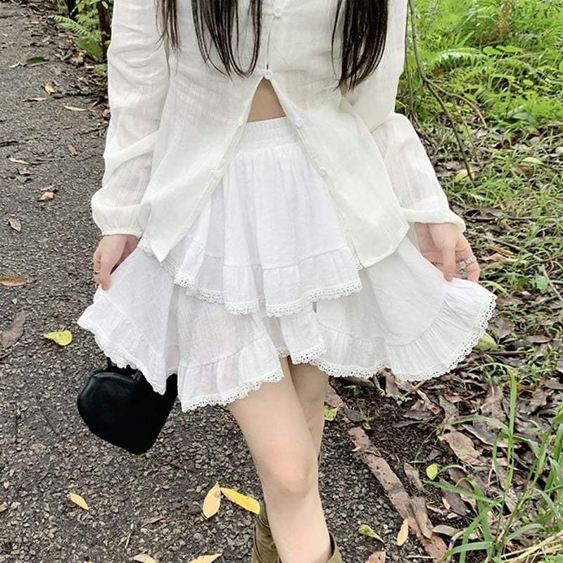 アシンメトリー スカート レース フリル ミニスカート ハイウエスト