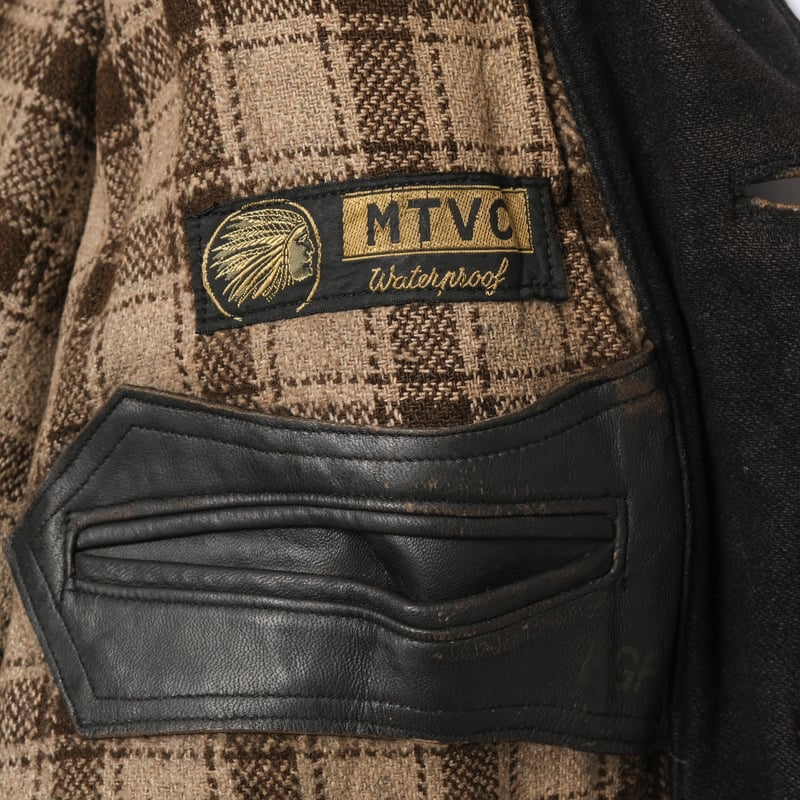 50s-60s France Vintage Leather Jacket Wool Coll