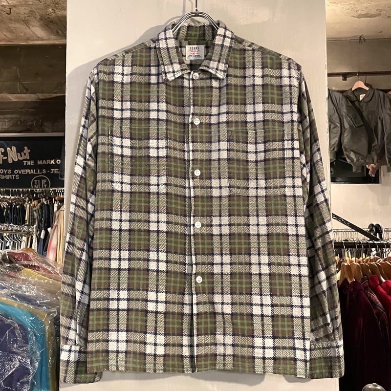 60s SEARS プリントネルシャツ ボックスシルエット ヴィンテージシャツ