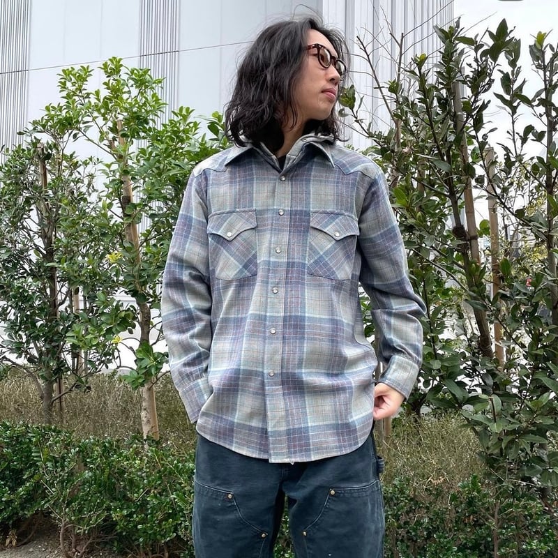 70s PENDLETON ウールチェックシャツ ペンドルトン ウエスタンシャツ