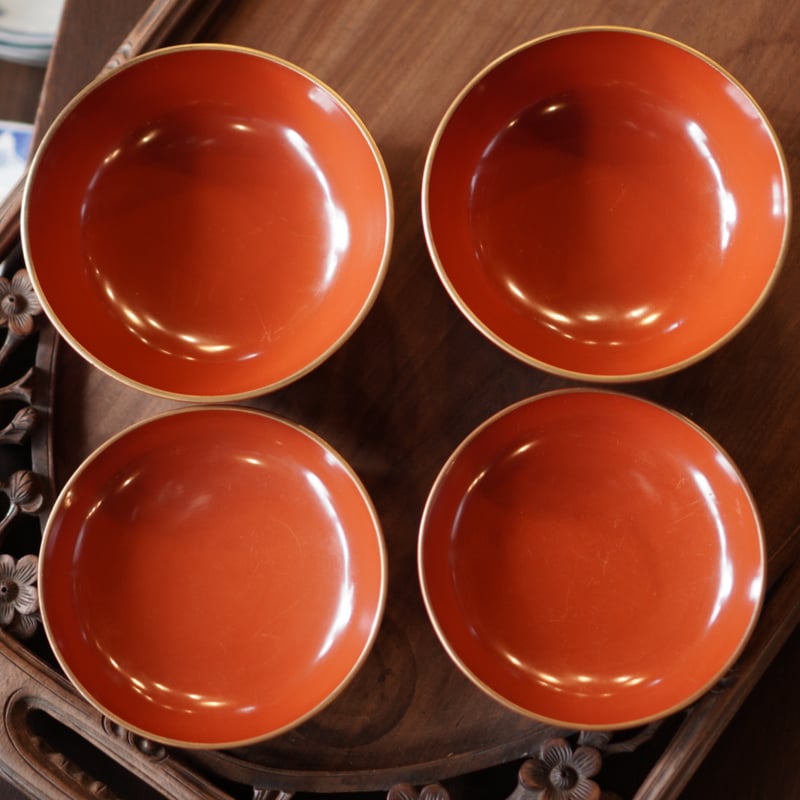 漆器椀 蓋付き 朱塗り 金蒔絵 漆器 吸物椀 金 汁椀 明治 和食器