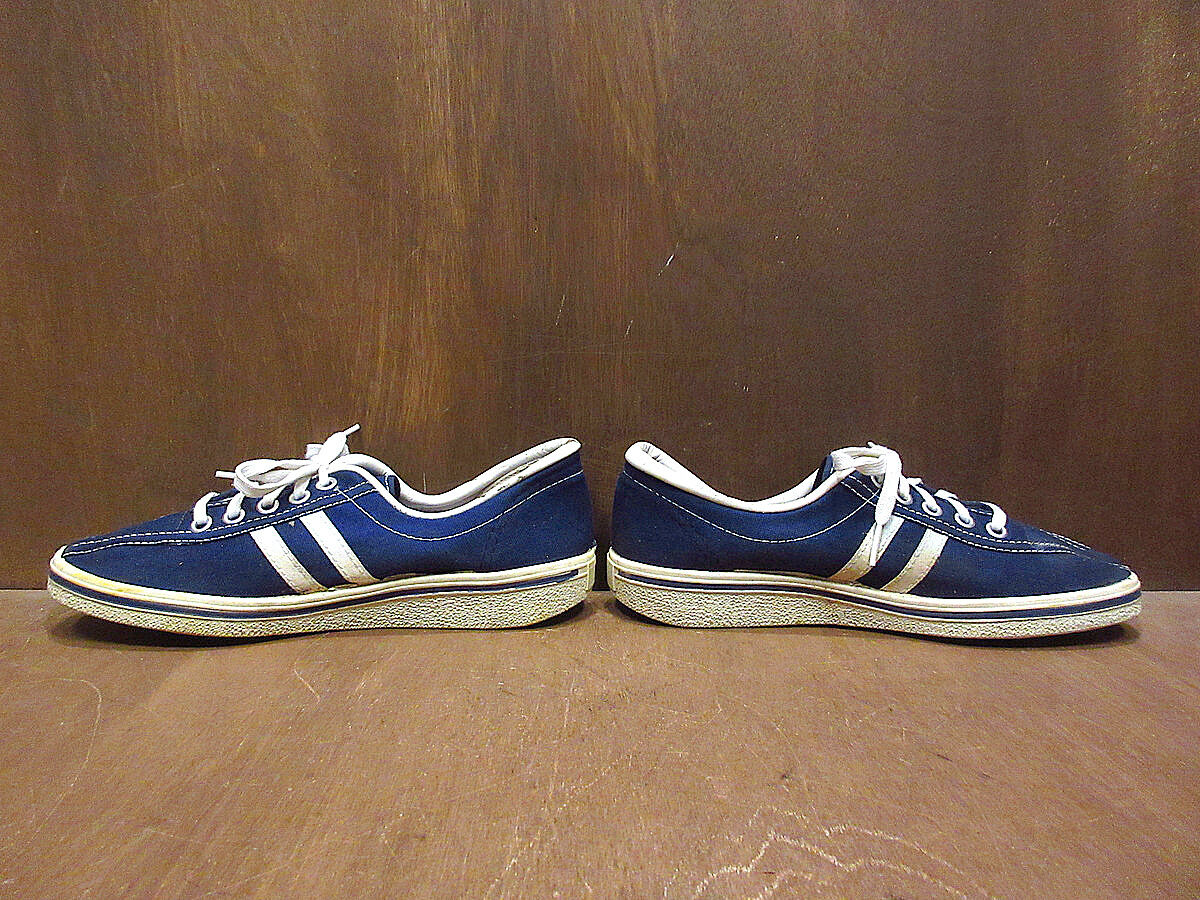 ビンテージ70's○DEADSTOCKレディース2本ラインキャンバススニーカー紺