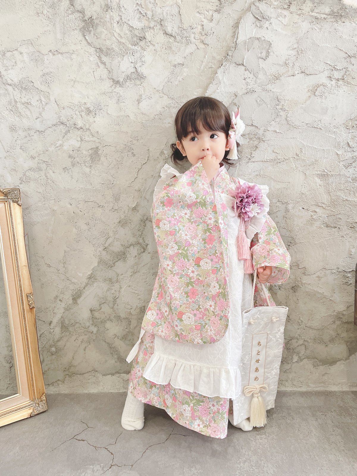 七五三 子供着物　5.7歳　花柄　美品 七五三 着物 5歳 女の子 レンタル 小さめ7歳 ピンク 花柄 フラワー