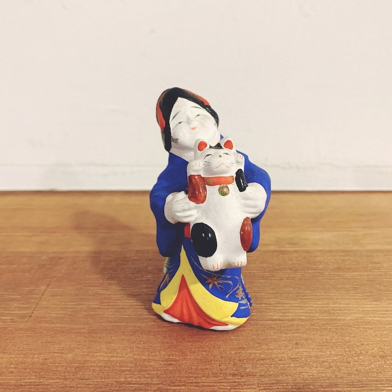 名古屋土人形・野田末吉『招き猫抱きお福』土鈴 | 象々の郷土玩具