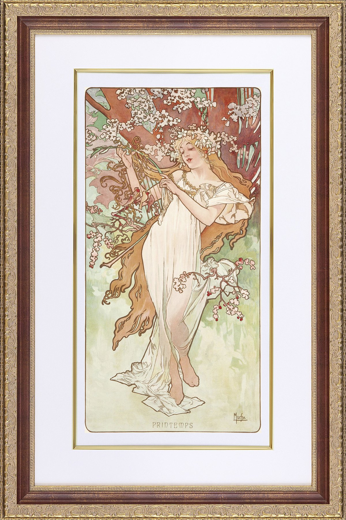 ミュシャ『四季：春』 リトグラフ・送料無料・新品額装・UVカット