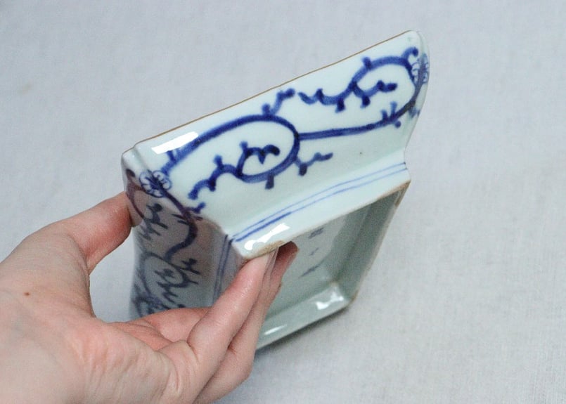 江戸後期染付総微塵唐草図長皿 少かたつき | 吉祥寺PukuPuku