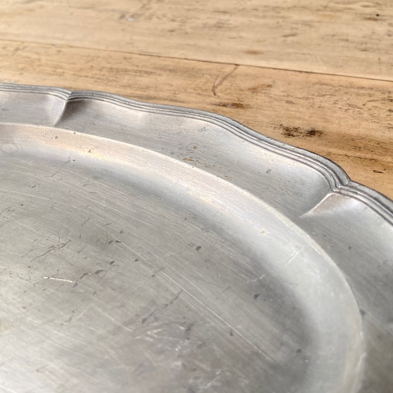 ピューター 花リムオーバルプレート 26.5cm フランスアンティーク ⑳