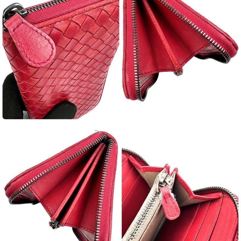 ボッテガヴェネタ イントレチャート 長財布 ナッパ 赤 レッド ジップ