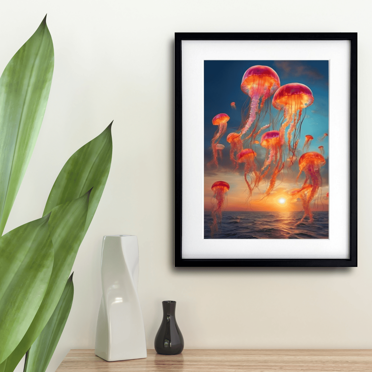 The Great Escape｜クラゲが空へ舞う幻想アートポスター｜A4〜A2額縁