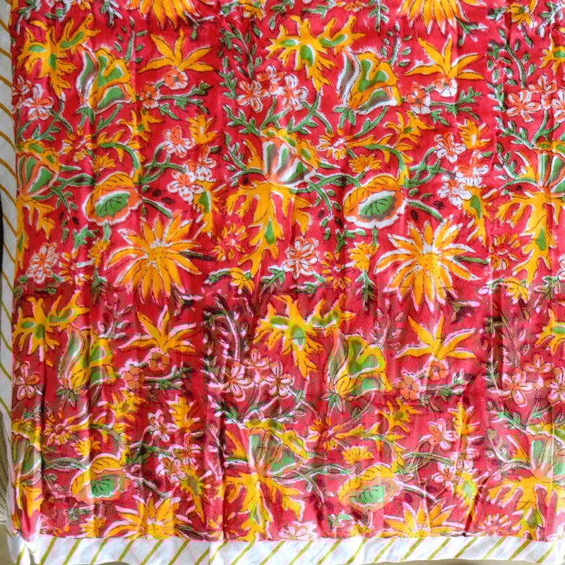 キルト ブランケット インド綿 ブロックプリント シングルサイズ