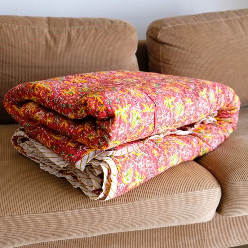 キルト ブランケット インド綿 ブロックプリント ダブルサイズ