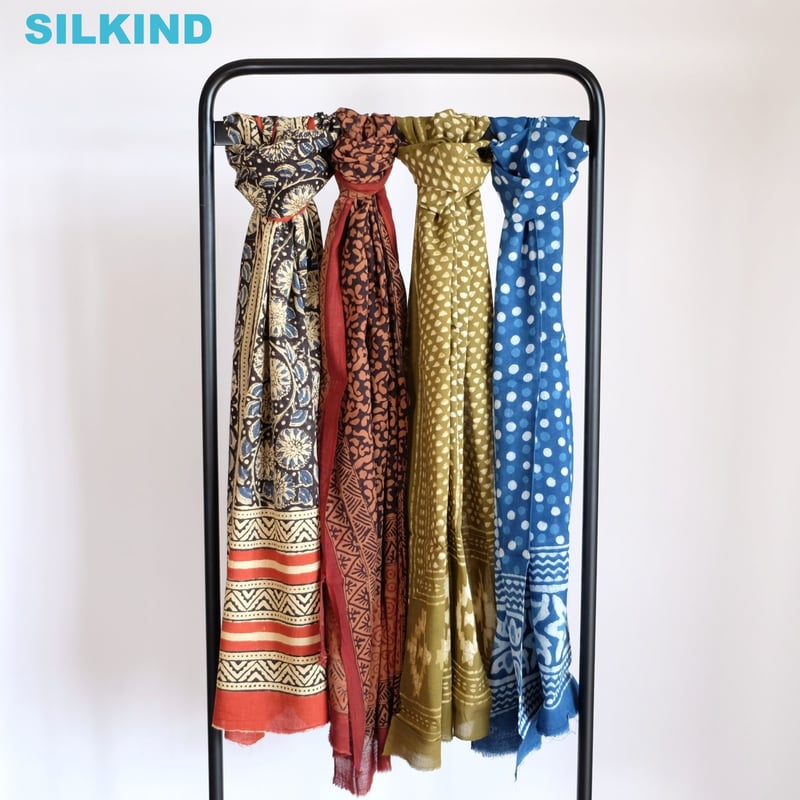 バグルー ストール ブロックプリント 約55×200cm インド 4種類