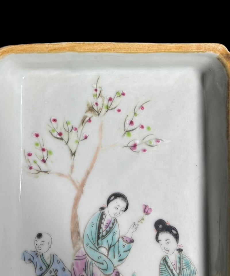 中国美術 美人 粉彩人物絵 清時代 中国雑貨 陶板 磁板 食器 インテリア