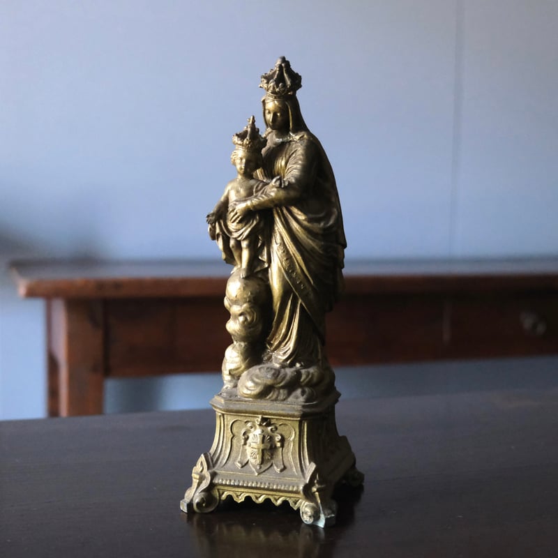 メタル製 勝利の 聖母子 マリア像 h24.8cm フランス アンティーク