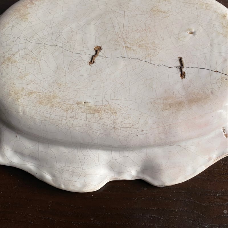 Moustiers ムスティエ 鎹 修繕 花リム オーバル皿 楕円皿 フランス