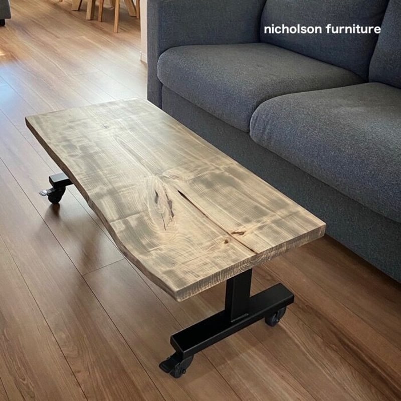 一枚板テーブル 栃 トチ アイアン ローテーブル ソファーテーブル 別荘