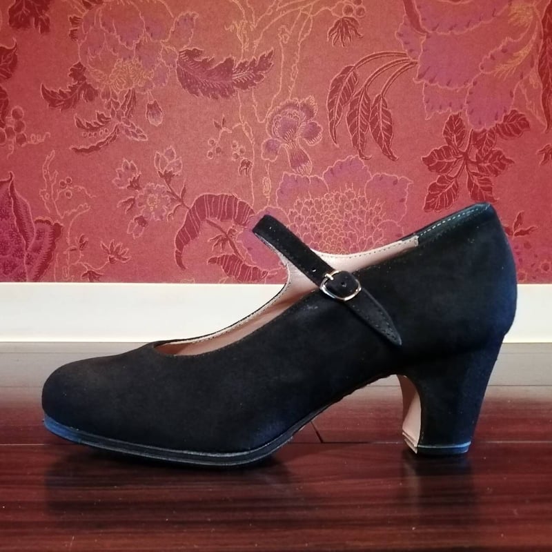 オスーナ＞フラメンコシューズ(プロA)ワンベルト☆黒 スエード