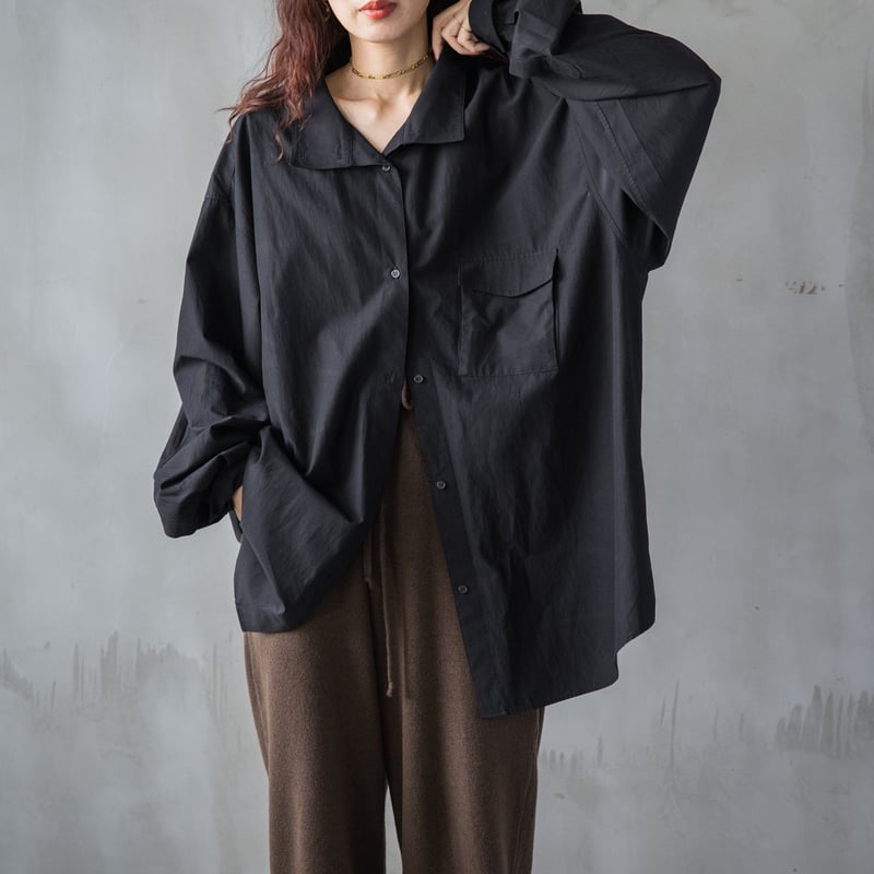 フラップポケットスタンドカラーシャツ ブラック【23105】 | Clotho.