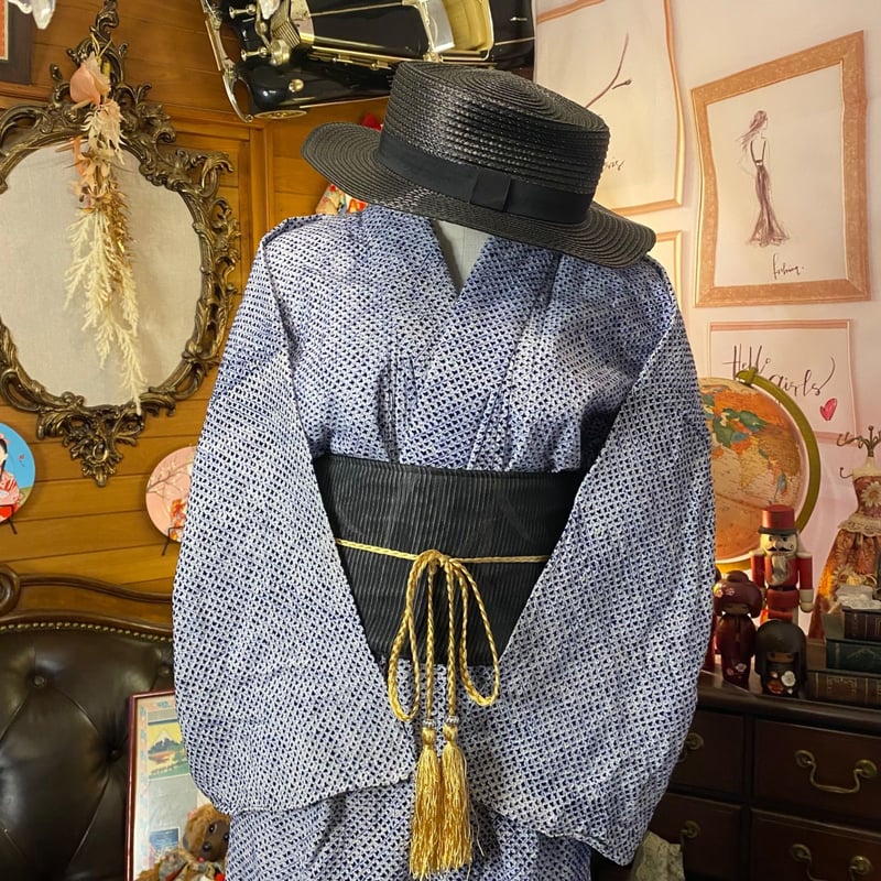 和洋折衷 有松絞り浴衣 リメイク ワンピース ドレス夏帯サッシュベルト