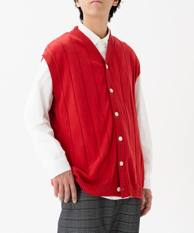 09 Giza cotton vneck knit vest (Red) | UNFOLK