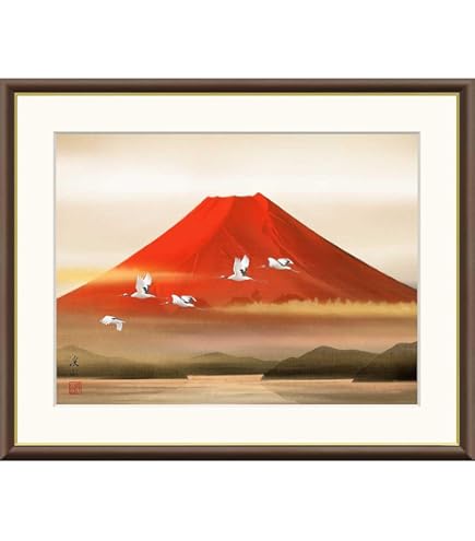 Amazon.co.jp: OTAART 徳田春邦油絵額F6金 「赤富士」 1102840 0208al