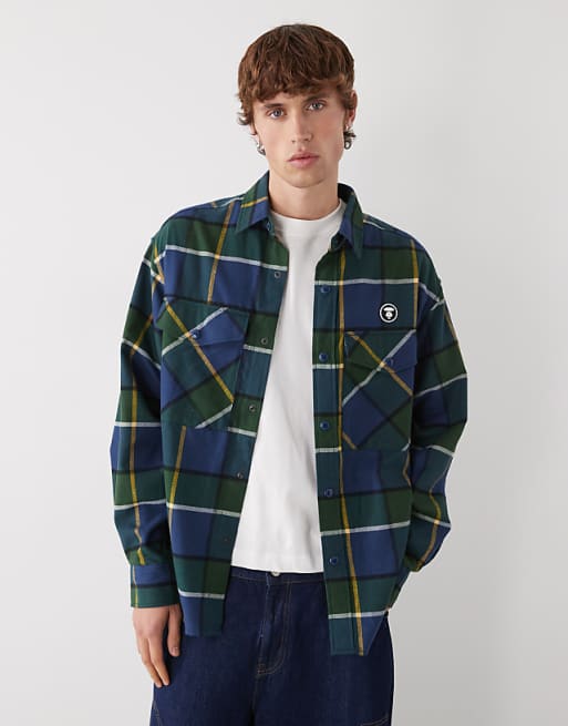 Aape by A Bathing Ape oversized flannel shirt in blue and green | ASOS