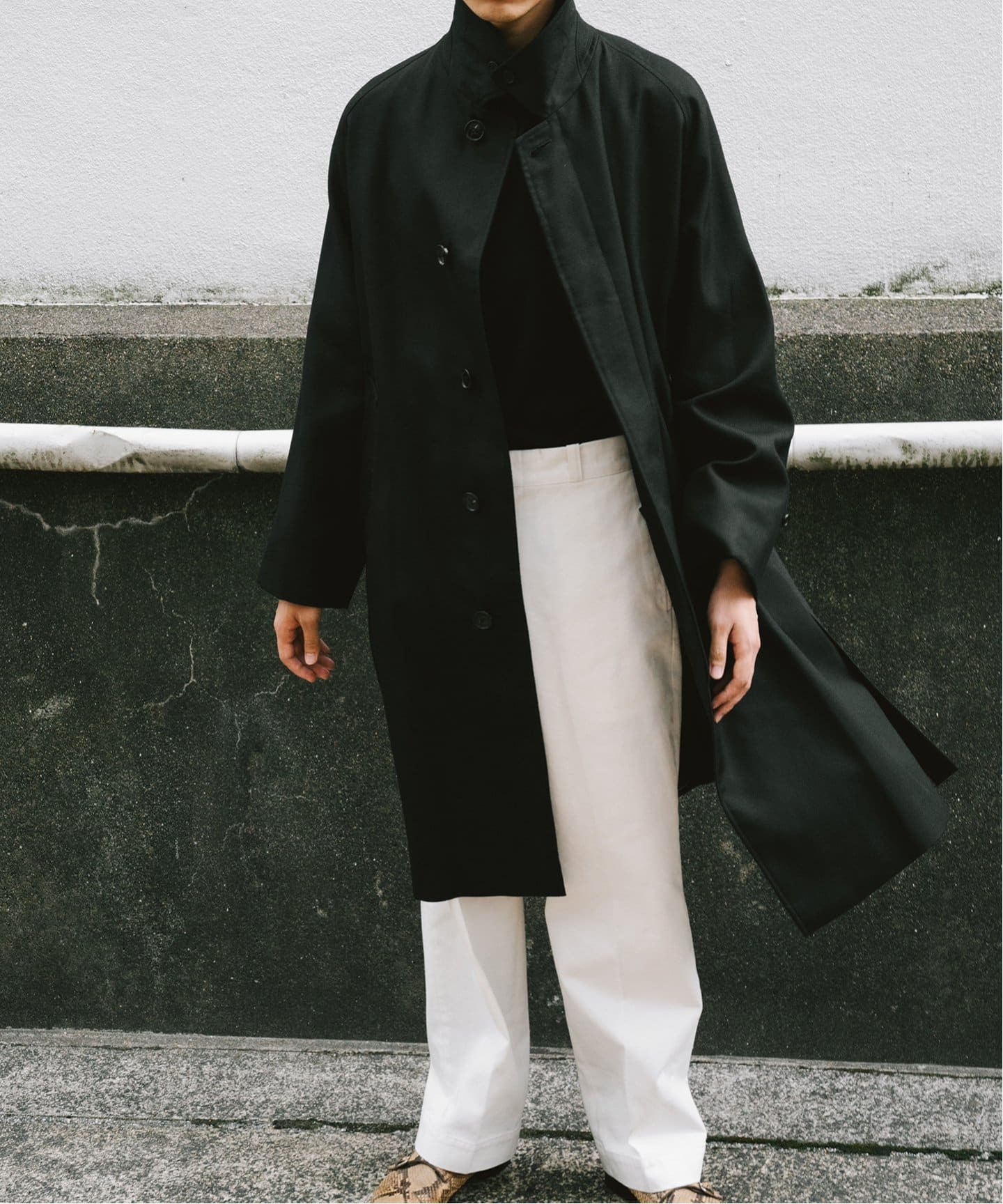 LE / エルイー】ウール バルカラー コート（ステンカラーコート）｜L