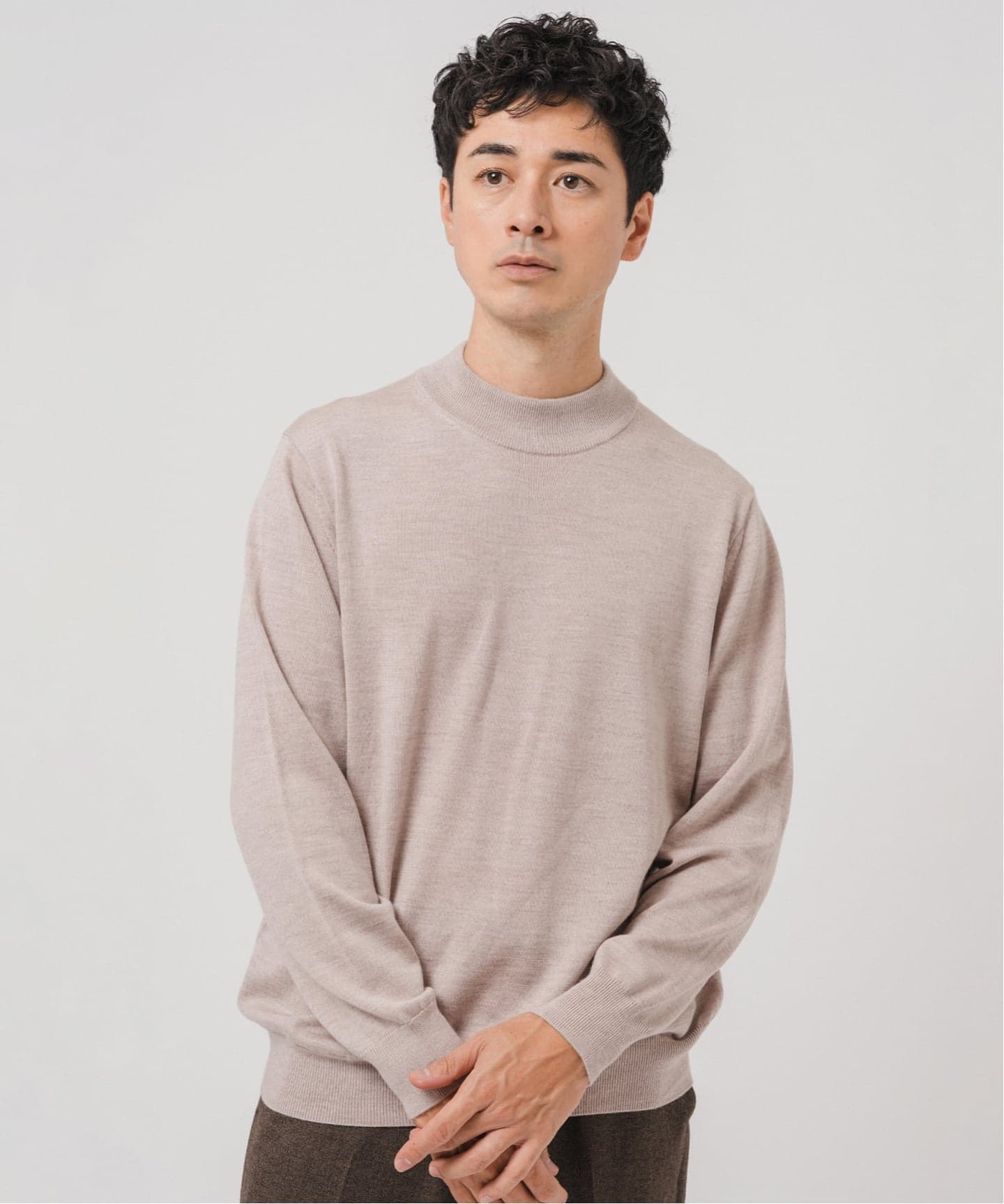 12G ウール/シルク/カシミヤ MIX クリスタル モックネックニット