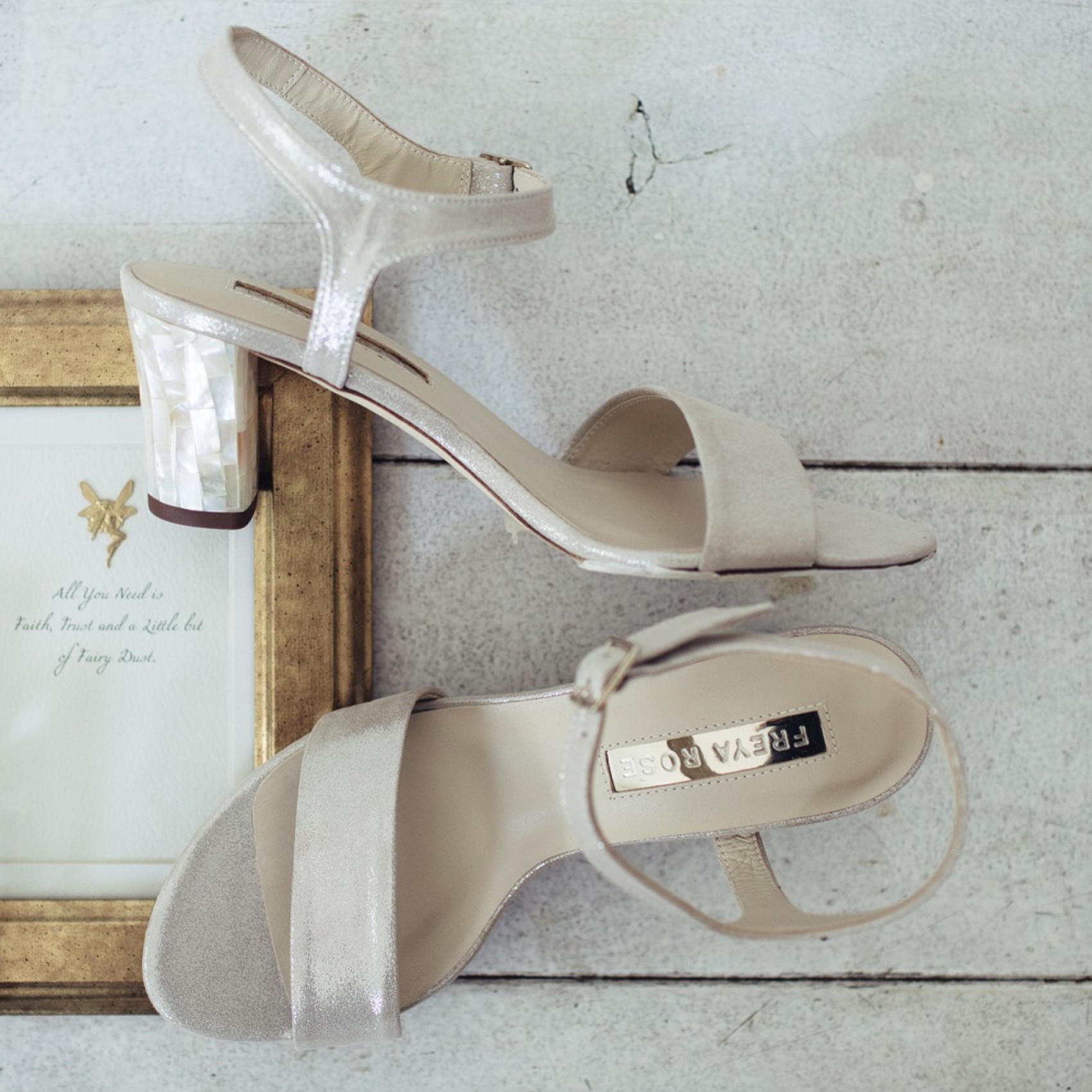 Freya Rose Martina Midi Champagne Suede Block Heel Sandals