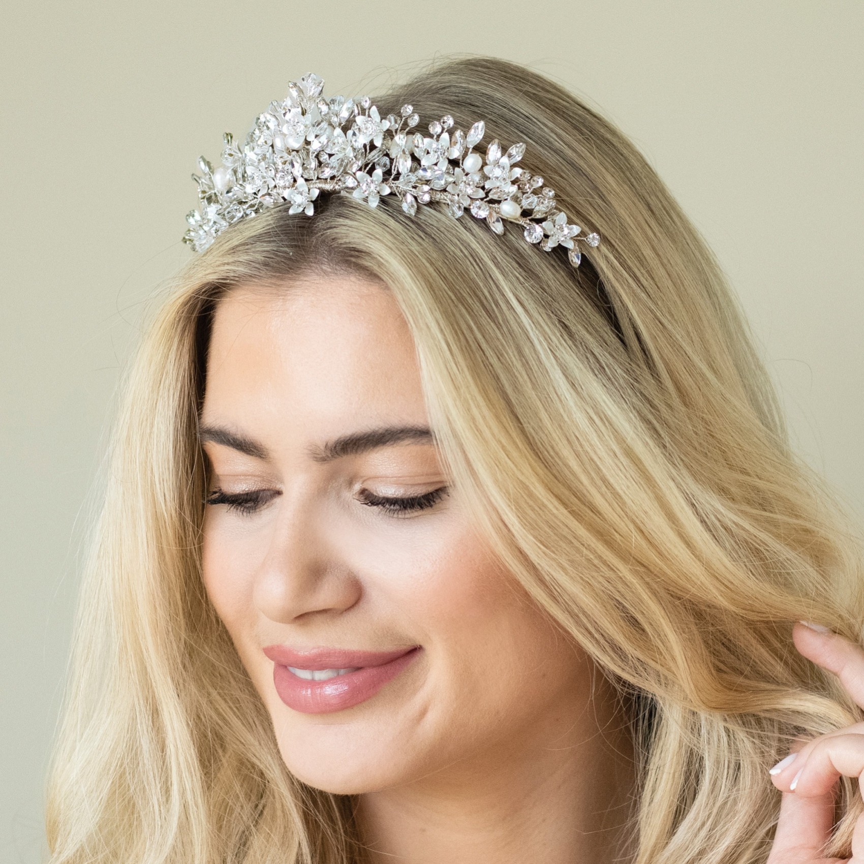 Ivory and Co Samira Crystal and Pearl Floral Bridal Tiara