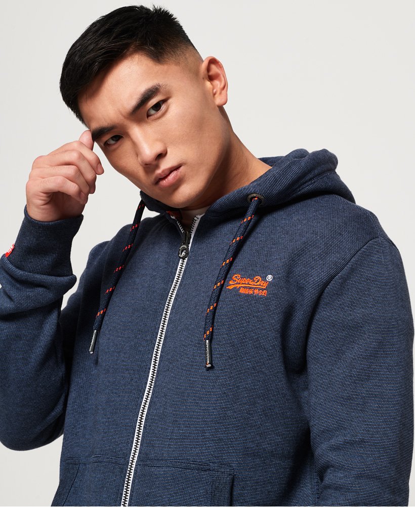 mens Orange Label Zip Hoodie in Abyss Navy Feeder Stripe | Superdry IE