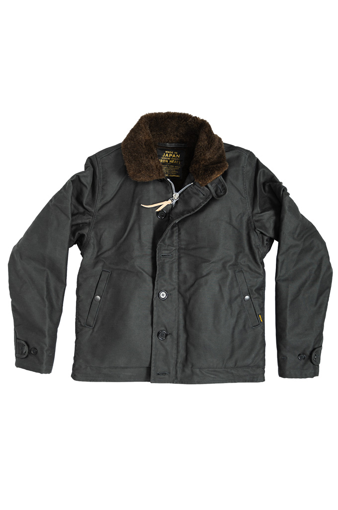 Iron Heart Alpaca-Lined N-1 Deck Jacket - IHM-37-BLK - Black Oiled