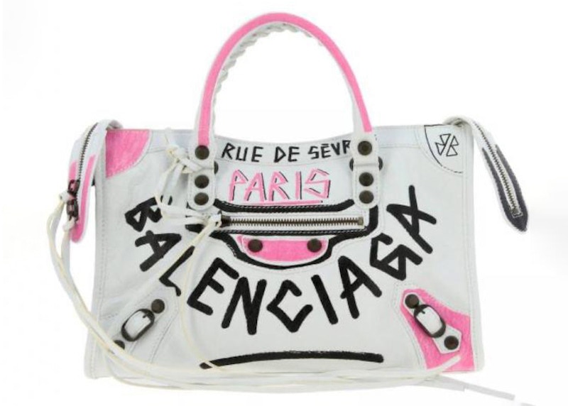 Balenciaga Classic City Graffiti Shoulder Bag White in Leather - US
