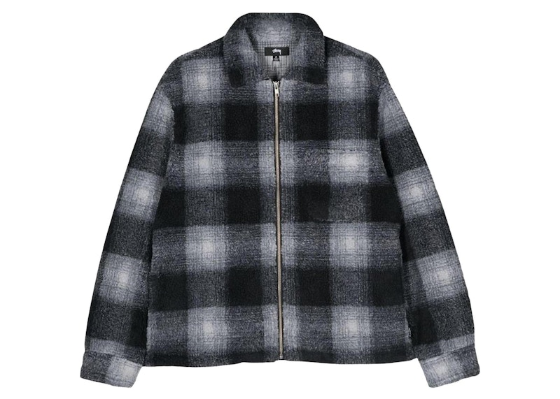 Stussy Shadow Plaid Sherpa Zip Black Men's - US