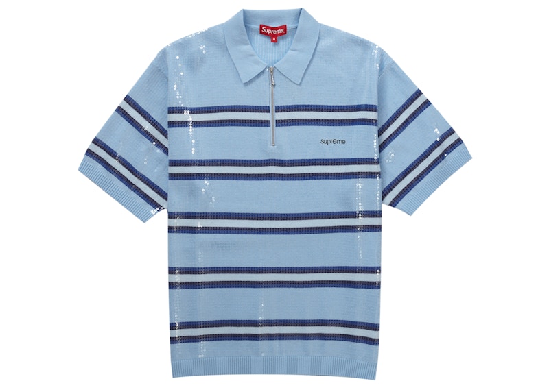 Supreme Stripe Zip Up Polo Sweater 