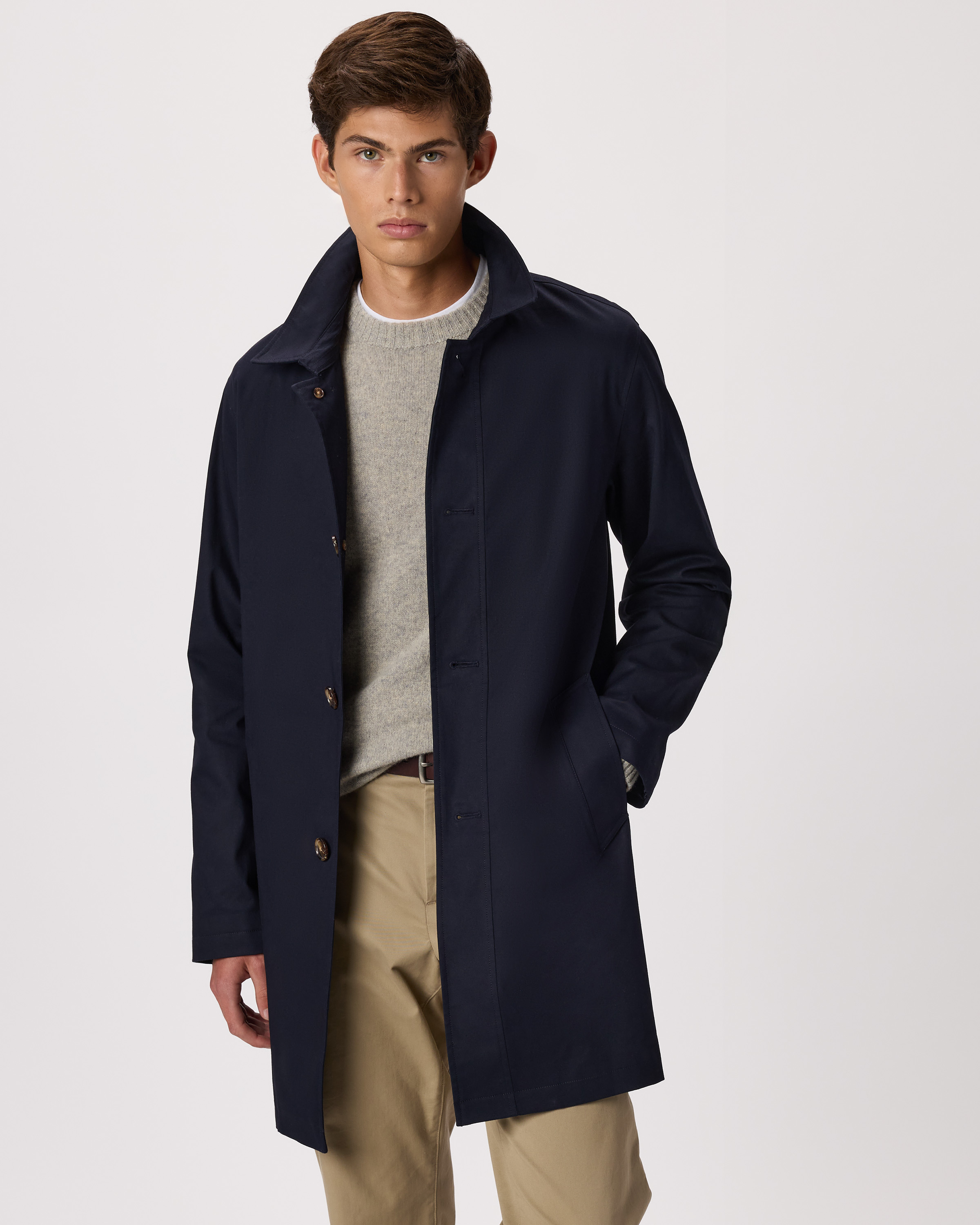 Men's Comfort Stretch Trench Coat in Navy
