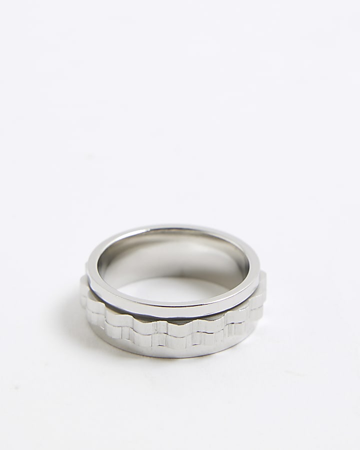 Silver Stainless Steel Chain Ring | River Island