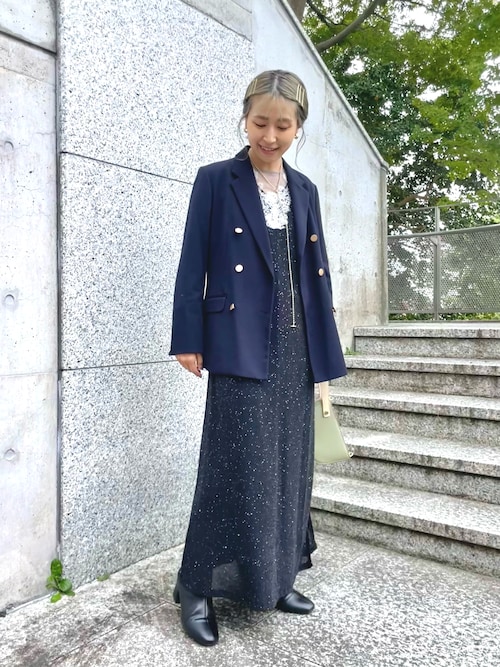 Leja（レジャ）の「【LEJA】レースネック透け袖スリットキラキラロング