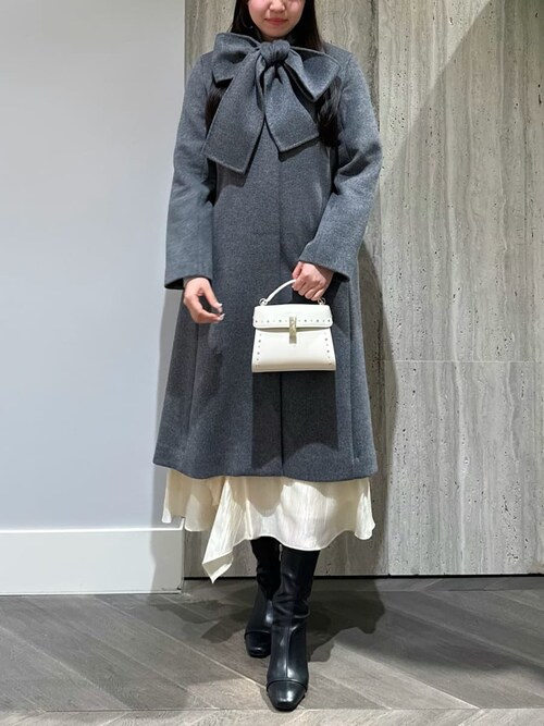 セール】リボンストール付きノーカラーコート（ノーカラージャケット