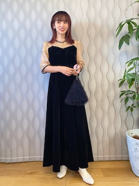 LEJA】ビスチェ風ウエストベルト付き花柄レースキラキラ刺繍ドレス