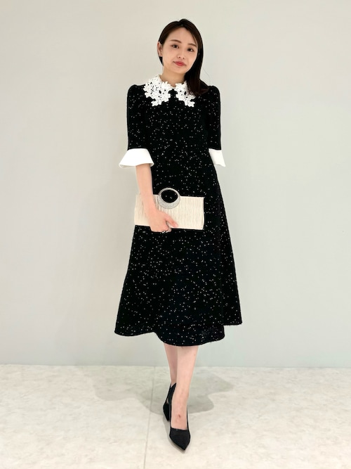 セール】【LEJA】花柄レースカラースパンコール刺繍Aラインフレ