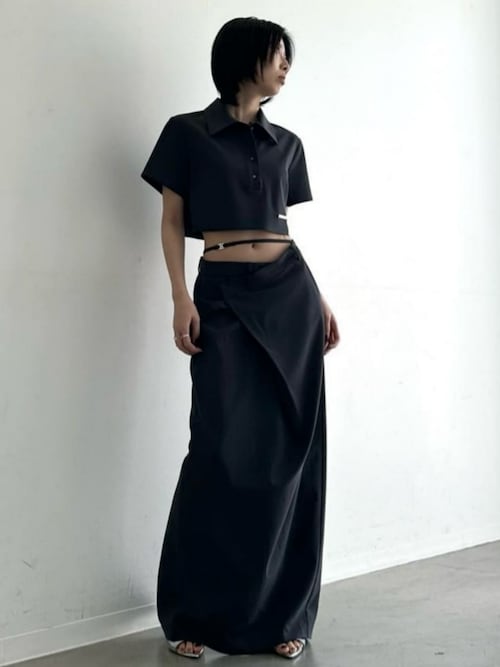 ウーステッドストライプローウエストマキシスカート / Worsted Striped