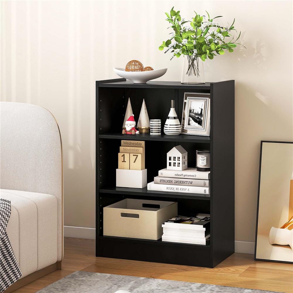 Costway Black 3-Tier 29.5 in. H Engineered Wood Bookcase Open
