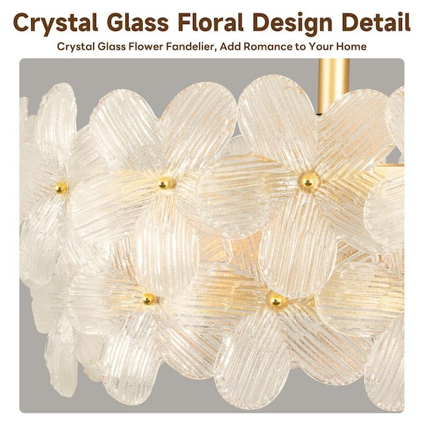 Ltemziiy 22 in. Indoor Gold Double Layered Glass Flower Ceiling