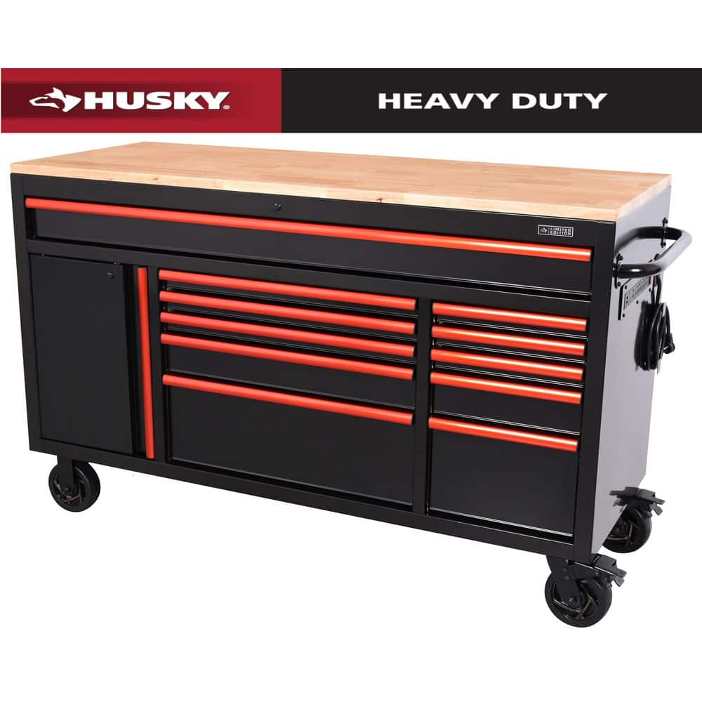 Husky Limited Edition 61 in. W x 23 in. D 11-Drawer Black Mobile