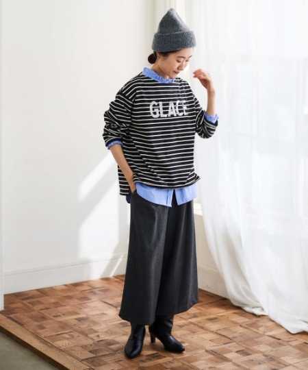 ウォッシャブルツイードライクタックワイドクロップドパンツ/le.coeur