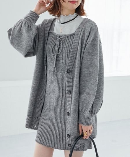 ステンカラーニットジャケットカーディガン➕ タートルネックミニ